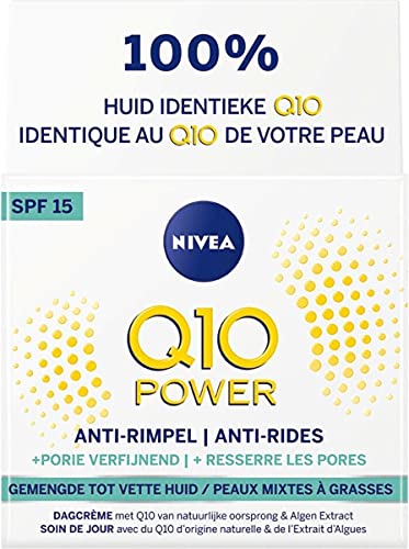 NIVEA Q10 Power Antirughe + Rassodante per la cura quotidiana dei pori per la pelle più giovane, crema giorno con SPF 15, 50 ml