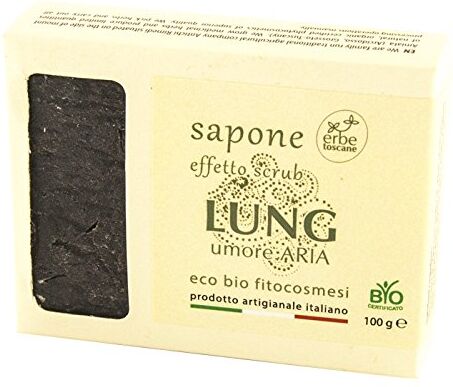 Erbe Toscane Sapone ayurvedico BIO LUNG a effetto SCRUB 100 gr –a base di OLIO EXTRA VERGINE DI OLIVA impastato A FREDDO con stagionatura NATURALE – Puro Concentrato di Natura – Prodotto a mano in Toscana