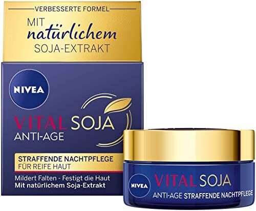 NIVEA VITAL Soia Anti-Age Cura notturna rassodante (50 ml), idratante, con estratto di soia naturale, cura rigenerante per la pelle attiva durante la notte