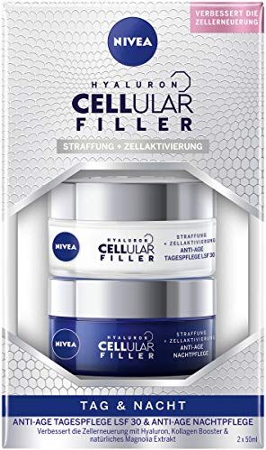 Nivea Hyaluron Cellular Filler Antietà Giorno & Notte Set (2 X 50 ml), Set con cura giornaliera SPF 30 & Night Cura Viso con Hylauron, CollagenBooster & Estratto di Magnolia