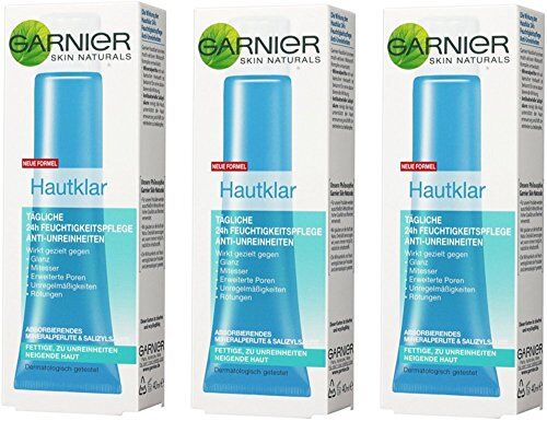 Garnier Pelle Chiara 24h Idratante Viso Anti Impurità/Crema Viso per pelle grassa + pelle con tendenza impurità, confezione da 3 – 3 X 40 ML