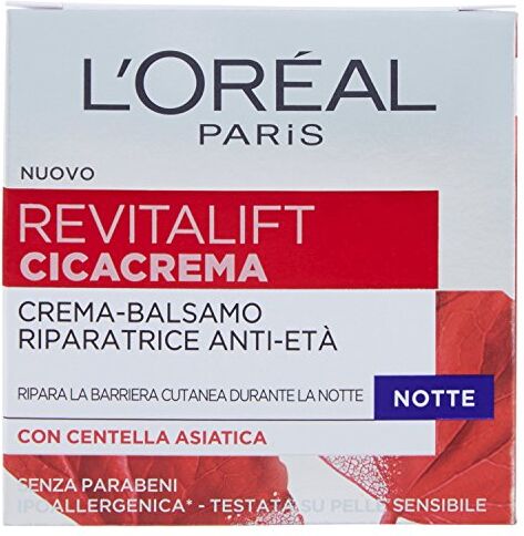 L'ORÉAL Paris Trattamenti Revitalift Cicacrema Crema Viso Antirughe Idratante Riparatrice Notte con Centella Asiatica, 50 ml