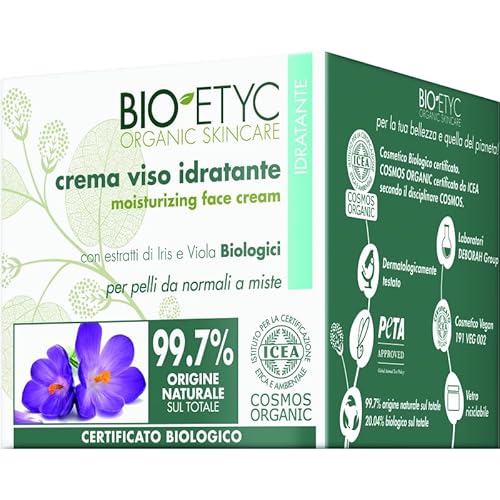 Deborah Bio Etyc Organic Skincare Crema Viso Idratante con Estratti di Iris e Viola Biologici per Pelli da Normali a Miste Ml.50