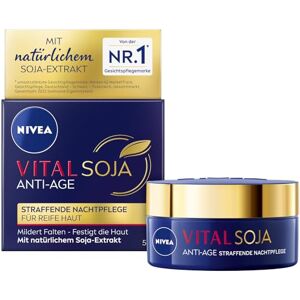 NIVEA Vital Soja Anti-Age Crema notte rassodante per la cura del viso per la pelle matura con estratto di soia naturale, rigenerante crema da notte per mitigare le rughe (50 ml) NIVEA Vital Soja Anti-Age Crema notte rassodante per la cura del viso per la pelle matura con estratto di soia naturale, rigenerante crema da notte per mitigare le rughe (50 ml)