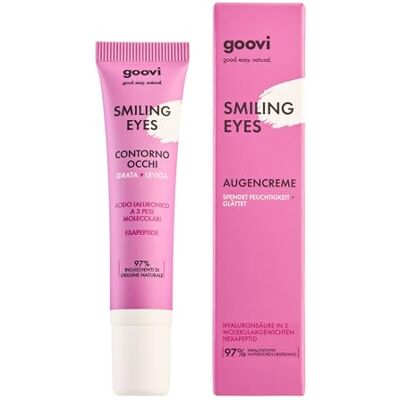 Goovi Smiling Eyes Eye Cream – Crema per gli occhi con acido ialuronico e esapeptide – Levigante e idratante – 15 ml Goovi Smiling Eyes Eye Cream – Crema per gli occhi con acido ialuronico e esapeptide – Levigante e idratante – 15 ml