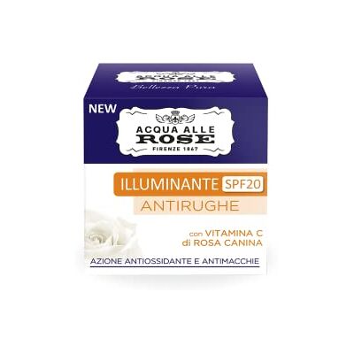 Acqua alle Rose , Crema Viso Illuminante Antirughe con Vitamina C di Rosa Canina e Vitamina C Micellare, Antirughe, Antimacchie, Antiossidante e Illuminante, SPF20, Pelle Elastica e Radiosa 50 ml Acqua alle Rose , Crema Viso Illuminante Antirughe con Vitamina C di Rosa Canina e Vitamina C Micellare, Antirughe, Antimacchie, Antiossidante e Illuminante, SPF20, Pelle Elastica e Radiosa 50 ml