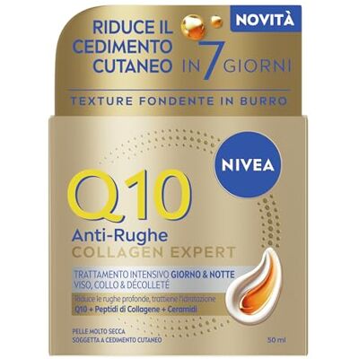 NIVEA Q10 Collagen Expert Trattamento Intensivo Giorno & Notte 50 ml, Crema Collagene viso, collo e dècolletè con Coenzima Q10, Crema antirughe viso idratante, Skincare per pelle molto secca e matura NIVEA Q10 Collagen Expert Trattamento Intensivo Giorno & Notte 50 ml, Crema Collagene viso, collo e dècolletè con Coenzima Q10, Crema antirughe viso idratante, Skincare per pelle molto secca e matura