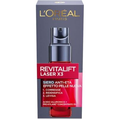 L'Oreal Revitalift Laser X3 Siero Viso Antirughe Anti-Età, 30 ml con Acido Ialuronico e Pro-Xylane, l'Imballaggio può Variare, Trattamento Concentrato per il Viso L'Oreal Revitalift Laser X3 Siero Viso Antirughe Anti-Età, 30 ml con Acido Ialuronico e Pro-Xylane, l'Imballaggio può Variare, Trattamento Concentrato per il Viso