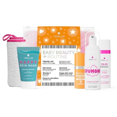 VERALAB Easy Beauty Routine per Pelle Normale o Spenta, Travel Kit Skincare Completa con Olio Denso, Spumone, Crema Viso Wonder C Cream, Maschera Viso Happy Skin, Panno in Microfibra VERALAB Easy Beauty Routine per Pelle Normale o Spenta, Travel Kit Skincare Completa con Olio Denso, Spumone, Crema Viso Wonder C Cream, Maschera Viso Happy Skin, Panno in Microfibra
