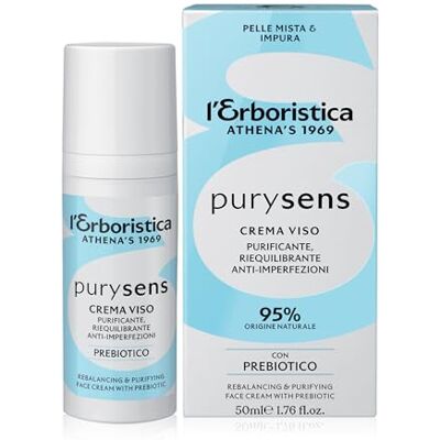 L'Erboristica Athena's Purysens Crema Viso Purificante Crema viso Anti-imperfezioni con Prebiotico Vegetale per Pelle Mista e Impura Pelle Acneica e Punti Neri 50 ml L'Erboristica Athena's Purysens Crema Viso Purificante Crema viso Anti-imperfezioni con Prebiotico Vegetale per Pelle Mista e Impura Pelle Acneica e Punti Neri 50 ml