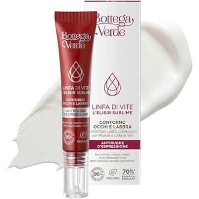 Bottega Verde Linfa di Vite L’Elisir Sublime Contorno Occhi e Labbra, 15 ml, Effetto Levigante e Filler, con Peptidi, Linfa di Vite, Acido Ialuronico e Filmexel, per Rughe d’Espressione Bottega Verde Linfa di Vite L’Elisir Sublime Contorno Occhi e Labbra, 15 ml, Effetto Levigante e Filler, con Peptidi, Linfa di Vite, Acido Ialuronico e Filmexel, per Rughe d’Espressione