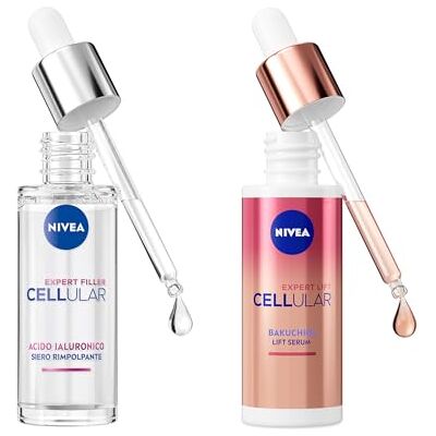 NIVEA Cellular Expert Skincare Kit, Set skincare completo con Siero Viso Acido Ialuronico Rimpolpante 30 ml e Siero Bakuchiol Effetto Lifting 30 ml per una pelle rimpolpata e rassodata NIVEA Cellular Expert Skincare Kit, Set skincare completo con Siero Viso Acido Ialuronico Rimpolpante 30 ml e Siero Bakuchiol Effetto Lifting 30 ml per una pelle rimpolpata e rassodata