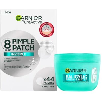 Garnier Routine Anti-Imperfezioni: Crema Idratante Sorbetto Salicylic Fresh & Matte + 44 Pimple Patch Idrocolloidali Pure Active, Trattamento Brufoli Giorno e Notte Garnier Routine Anti-Imperfezioni: Crema Idratante Sorbetto Salicylic Fresh & Matte + 44 Pimple Patch Idrocolloidali Pure Active, Trattamento Brufoli Giorno e Notte