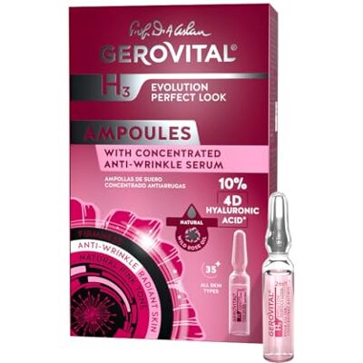 GEROVITAL Fiale con 10% Acido Ialuronico 4D, Siero Viso Concentrato Antirughe con Effetto Ottico Immediato, Idratante e Rimpolpante, H3 Evolution Perfect Look 10 Fiale x 2 ml GEROVITAL Fiale con 10% Acido Ialuronico 4D, Siero Viso Concentrato Antirughe con Effetto Ottico Immediato, Idratante e Rimpolpante, H3 Evolution Perfect Look 10 Fiale x 2 ml