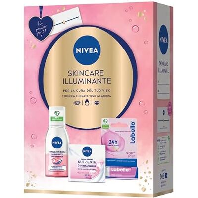 NIVEA Skincare Illuminante Cofanetto Regalo Donna, Set Regalo Donna con Crema Viso Nutriente 50ml, Struccante Occhi Illuminante Waterproof 125ml e Burrocacao Labbra Labello Soft Rosé 4.8g NIVEA Skincare Illuminante Cofanetto Regalo Donna, Set Regalo Donna con Crema Viso Nutriente 50ml, Struccante Occhi Illuminante Waterproof 125ml e Burrocacao Labbra Labello Soft Rosé 4.8g