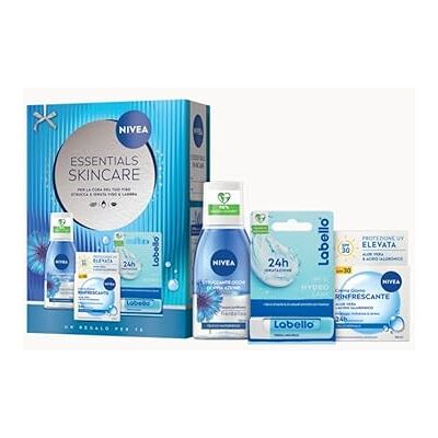 NIVEA Essentials Skincare Kit Cofanetto Regalo Donna, Set Regalo Donna con Crema Viso Idratante Rinfrescante 50 ml, Struccante Occhi Waterproof 125 ml e Burrocacao Labbra Labello Hydro Care 4.8 g NIVEA Essentials Skincare Kit Cofanetto Regalo Donna, Set Regalo Donna con Crema Viso Idratante Rinfrescante 50 ml, Struccante Occhi Waterproof 125 ml e Burrocacao Labbra Labello Hydro Care 4.8 g