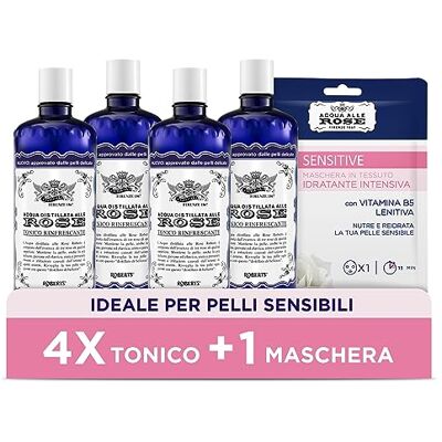 Acqua alle Rose , Tonico Viso con Acqua Distillata Alle Rose Formula Rinfrescante con Proprietà Idratanti e Tonificanti, Rende la Pelle Giovane ed Elastica 4 Confezioni da 300 ml Acqua alle Rose , Tonico Viso con Acqua Distillata Alle Rose Formula Rinfrescante con Proprietà Idratanti e Tonificanti, Rende la Pelle Giovane ed Elastica 4 Confezioni da 300 ml