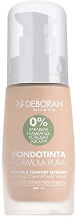 DEBORAH Milano Fondotinta Formula Pura SPF 15 con Ingredienti Naturali, 00 Ivory, Effetto Idratante e Antiossidante, Dona una Pelle Morbida, Vellutata e Levigata, 30 ml