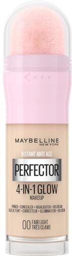 Maybelline New York Fondotinta Perfezionante Instant Perfector 4-in-1 Glow, Minimizza, Corregge, Uniforma e Illumina, Finish Luminoso Senza Imperfezioni, 20 ml, Tonalità: 00 Fair-Light