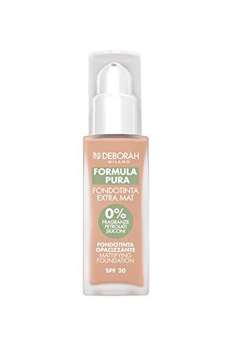 Deborah Milano Fondotinta Formula Pura Extra Mat SPF 20 con Ingredienti Naturali, 04 Apricot, Effetto Opacizzante e Anti-lucidità e Seboregolatore, Dona una Pelle Levigata e Matte, 30 ml