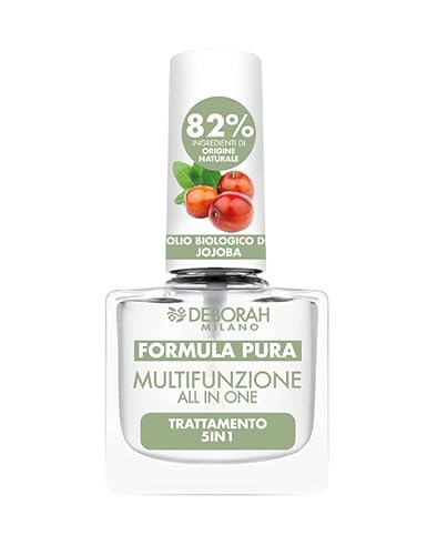 DEBORAH Milano Smalto Formula Pura Trattamento Multiazione All in One, per Base e Top Coat Unghie, con Ingredienti Naturali e Olio Biologico di Jojoba, Indurisce, Nutre e Illumina, 8.5 ml