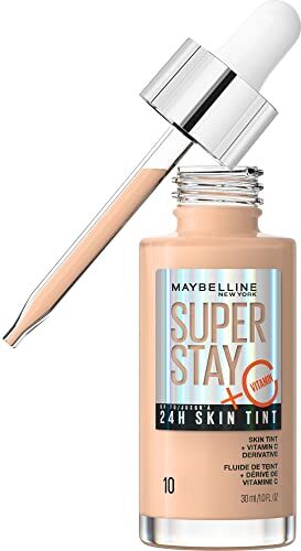 Maybelline New York, Fondotinta in Siero, Per Una Pelle Luminosa, Effetto Naturale, 24h di Tenuta, Con Vitamina C, Superstay Skin Tint, Tonalità 10, 30 ml