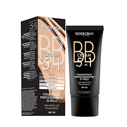 Deborah Milano BB Cream Fondotinta Viso 5 in 1, 04 Apricot, Effetto Antiossidante, Minimizza le Imperfezioni e Dona una Pelle Levigata e Nutrita, 30 ml