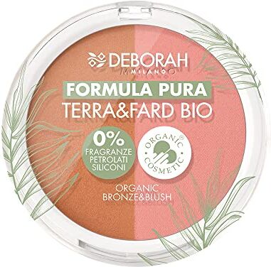 DEBORAH Terra & Fard Formula Pura, con materie prime Biologiche e Vegane Scalda il colorito e dona un finish radioso- Ideale per pelli sensibili -Colore n.2 Medium, 9 gr