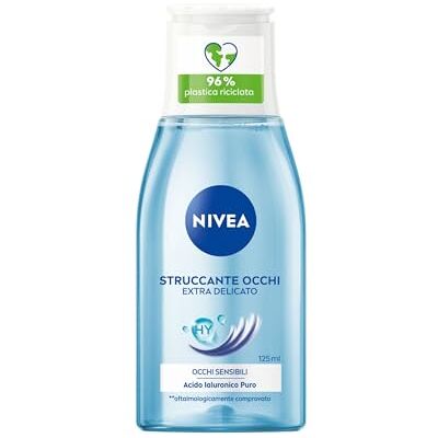 NIVEA Struccante Occhi Extra Delicato 6 x 125 ml, Struccante bifasico per trucco e mascara, Olio struccante con Acido Ialuronico Puro, Non irrita, Senza profumo, Per occhi sensibili NIVEA Struccante Occhi Extra Delicato 6 x 125 ml, Struccante bifasico per trucco e mascara, Olio struccante con Acido Ialuronico Puro, Non irrita, Senza profumo, Per occhi sensibili