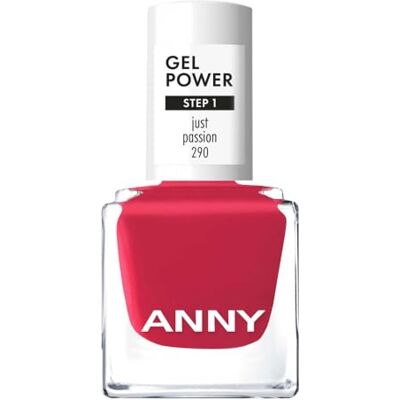 ANNY Gel Power Nail Polish Smalto gel colorato senza lampada UV, brillantezza brillante e durata fino a 12 giorni, resistente alle schegge e ai graffi, colore: Just Passion rosso lampone brillante ANNY Gel Power Nail Polish Smalto gel colorato senza lampada UV, brillantezza brillante e durata fino a 12 giorni, resistente alle schegge e ai graffi, colore: Just Passion rosso lampone brillante