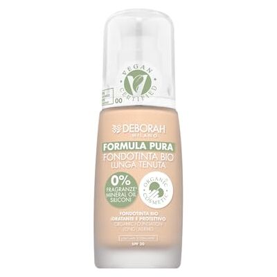 DEBORAH Fondotinta Formula Pura BIO Lunga Tenuta, N.00 Ivory, Coprenza e Comfort Estremi con Filtro Anti Inquinamento, SPF20-30 ml DEBORAH Fondotinta Formula Pura BIO Lunga Tenuta, N.00 Ivory, Coprenza e Comfort Estremi con Filtro Anti Inquinamento, SPF20-30 ml