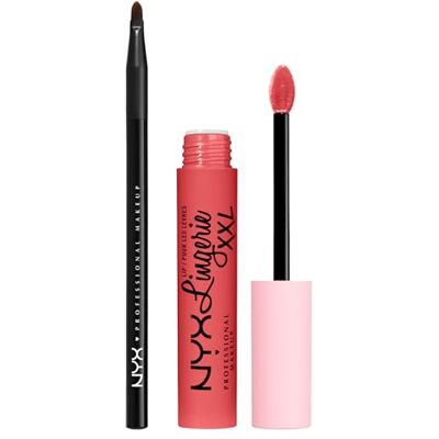 NYX PROFESSIONAL MAKEUP Lip Lingerie XXL Rossetto Liquido Matte 03 XXPose Me No Transfer Formula Vegana Flacone da 4ml + Pennello Labbra Pro Brush Lip con Punta Sottile Set da 2 NYX PROFESSIONAL MAKEUP Lip Lingerie XXL Rossetto Liquido Matte 03 XXPose Me No Transfer Formula Vegana Flacone da 4ml + Pennello Labbra Pro Brush Lip con Punta Sottile Set da 2