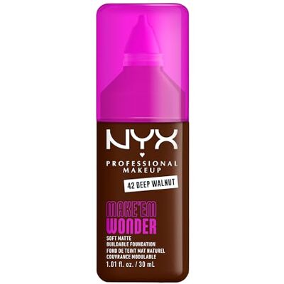 NYX PROFESSIONAL MAKEUP Fondotinta Soft Matte, Coprenza Modulabile, Tenuta Fino a 24H, Formula Arricchita con Acido Ialuronico, Guaranà e Vitamina C, Make Em Wonder Foundation, Deep Walnut, 30 ml NYX PROFESSIONAL MAKEUP Fondotinta Soft Matte, Coprenza Modulabile, Tenuta Fino a 24H, Formula Arricchita con Acido Ialuronico, Guaranà e Vitamina C, Make Em Wonder Foundation, Deep Walnut, 30 ml