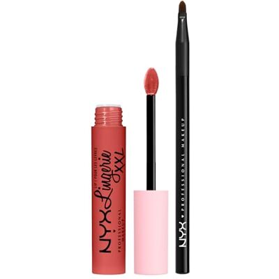 NYX PROFESSIONAL MAKEUP Lip Lingerie XXL Rossetto Liquido Matte 07 Warm Up No Transfer Formula Vegana Flacone da 4ml + Pennello Labbra Pro Brush Lip con Punta Sottile Set da 2 NYX PROFESSIONAL MAKEUP Lip Lingerie XXL Rossetto Liquido Matte 07 Warm Up No Transfer Formula Vegana Flacone da 4ml + Pennello Labbra Pro Brush Lip con Punta Sottile Set da 2