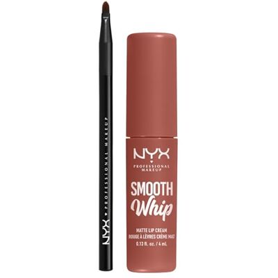 NYX PROFESSIONAL MAKEUP Rossetto Liquido Smooth Whip Tinta Labbra Matte Teddy Fluff con Burro di Karité Flacone da 4ml + Pennello Labbra Pro Brush Lip con Punta Sottile Set da 2 NYX PROFESSIONAL MAKEUP Rossetto Liquido Smooth Whip Tinta Labbra Matte Teddy Fluff con Burro di Karité Flacone da 4ml + Pennello Labbra Pro Brush Lip con Punta Sottile Set da 2