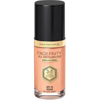 Max Factor Fondotinta Facefinity All Day Flawless – Correttore, Fondotinta liquido e primer viso 3-in-1, Formula vegan, Copertura modulabile, Tenuta fino a 30 ore, SPF20 – N77 Soft Honey, 30 ml Max Factor Fondotinta Facefinity All Day Flawless – Correttore, Fondotinta liquido e primer viso 3-in-1, Formula vegan, Copertura modulabile, Tenuta fino a 30 ore, SPF20 – N77 Soft Honey, 30 ml