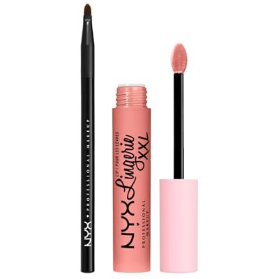 NYX PROFESSIONAL MAKEUP Lip Lingerie XXL Rossetto Liquido Matte 01 Undress'd No Transfer Formula Vegana Flacone da 4ml + Pennello Labbra Pro Brush Lip con Punta Sottile Set da 2 NYX PROFESSIONAL MAKEUP Lip Lingerie XXL Rossetto Liquido Matte 01 Undress'd No Transfer Formula Vegana Flacone da 4ml + Pennello Labbra Pro Brush Lip con Punta Sottile Set da 2