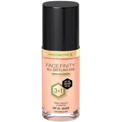 Max Factor Fondotinta Facefinity All Day Flawless – Correttore, Fondotinta liquido e primer viso 3-in-1, Formula vegan, Copertura modulabile, Tenuta fino a 30 ore, SPF20 – C30 Porcelain, 30 ml Max Factor Fondotinta Facefinity All Day Flawless – Correttore, Fondotinta liquido e primer viso 3-in-1, Formula vegan, Copertura modulabile, Tenuta fino a 30 ore, SPF20 – C30 Porcelain, 30 ml