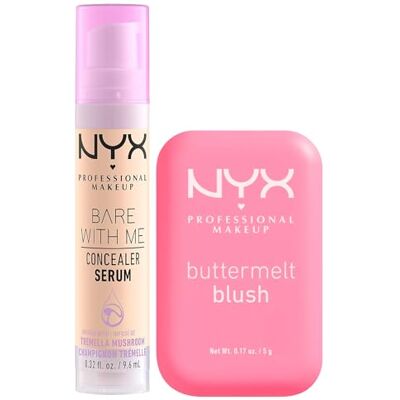 NYX PROFESSIONAL MAKEUP Bare With Me Siero Correttore Colorato 2in1 Idratante Coprenza Media 01 Fair + Buttermelt Blush in Polvere con Burro Mango Mandorle e Karité Colore Butta Together Set da 2 NYX PROFESSIONAL MAKEUP Bare With Me Siero Correttore Colorato 2in1 Idratante Coprenza Media 01 Fair + Buttermelt Blush in Polvere con Burro Mango Mandorle e Karité Colore Butta Together Set da 2