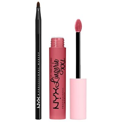 NYX PROFESSIONAL MAKEUP Lip Lingerie XXL Rossetto Liquido Matte 04 Flaunt It No Transfer Formula Vegana Flacone da 4ml + Pennello Labbra Pro Brush Lip con Punta Sottile Set da 2 NYX PROFESSIONAL MAKEUP Lip Lingerie XXL Rossetto Liquido Matte 04 Flaunt It No Transfer Formula Vegana Flacone da 4ml + Pennello Labbra Pro Brush Lip con Punta Sottile Set da 2