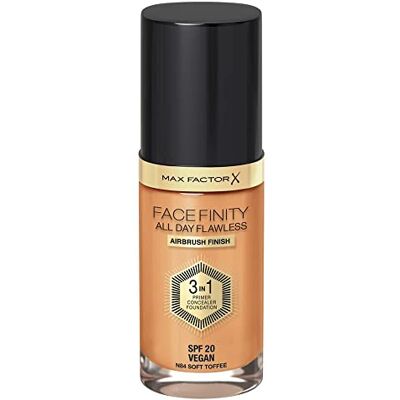 Max Factor Fondotinta Facefinity All Day Flawless – Correttore, Fondotinta liquido e primer viso 3-in-1, Formula vegan, Copertura modulabile, Tenuta fino a 30 ore, SPF20 – N84 Soft Toffee, 30 ml Max Factor Fondotinta Facefinity All Day Flawless – Correttore, Fondotinta liquido e primer viso 3-in-1, Formula vegan, Copertura modulabile, Tenuta fino a 30 ore, SPF20 – N84 Soft Toffee, 30 ml