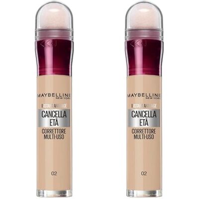 Maybelline New York Correttore Multi-Uso, Idratante e con Coprenza Modulabile, Imperfezioni e Occhiaie Coperte, Con Bacche di Goji e Haloxyl, Cancella Età, Tonalità: 02 Nude, Bipacco Maybelline New York Correttore Multi-Uso, Idratante e con Coprenza Modulabile, Imperfezioni e Occhiaie Coperte, Con Bacche di Goji e Haloxyl, Cancella Età, Tonalità: 02 Nude, Bipacco