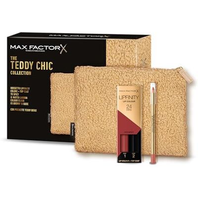 Max Factor , Cofanetto Regalo Donna Teddy Chic, Pochette in morbido tessuto teddy con Rossetto Lipfinity 070 Spicy + Colour Elixir Matita Labbra 5 Brown n Nude Max Factor , Cofanetto Regalo Donna Teddy Chic, Pochette in morbido tessuto teddy con Rossetto Lipfinity 070 Spicy + Colour Elixir Matita Labbra 5 Brown n Nude