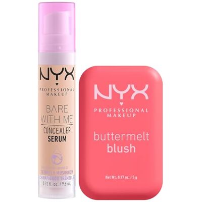 NYX PROFESSIONAL MAKEUP Bare With Me Siero Correttore Colorato 2in1 Idratante Coprenza Media 02 Light + Buttermelt Blush in Polvere con Burro Mango Mandorle e Karité Colore U Know Butta Set da 2 NYX PROFESSIONAL MAKEUP Bare With Me Siero Correttore Colorato 2in1 Idratante Coprenza Media 02 Light + Buttermelt Blush in Polvere con Burro Mango Mandorle e Karité Colore U Know Butta Set da 2