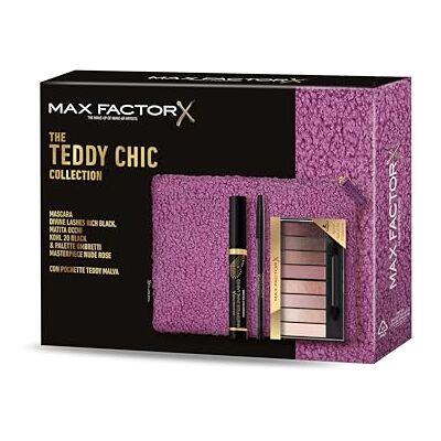 Max Factor , Cofanetto Regalo Donna Teddy Chic, Pochette in morbido tessuto teddy con Mascara Divine Lashes + Matita Occhi Khol Kajal 20 Black+ Palette Ombretti Masterpiece Nude Rose Max Factor , Cofanetto Regalo Donna Teddy Chic, Pochette in morbido tessuto teddy con Mascara Divine Lashes + Matita Occhi Khol Kajal 20 Black+ Palette Ombretti Masterpiece Nude Rose