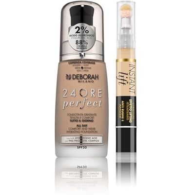 DEBORAH Milano -Set Make up Fondotinta Liquido 24 Ore Perfect, SPF 20, N.2.1 Vanilla, con Acido Ialuronico, 30ml e Correttore Instant Lift, N.2.1 Light, Effetto Illuminate e Antirughe, 4.2gr DEBORAH Milano -Set Make up Fondotinta Liquido 24 Ore Perfect, SPF 20, N.2.1 Vanilla, con Acido Ialuronico, 30ml e Correttore Instant Lift, N.2.1 Light, Effetto Illuminate e Antirughe, 4.2gr