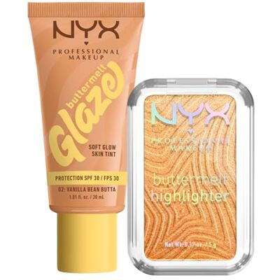 NYX PROFESSIONAL MAKEUP Fondotinta Buttermelt Glaze Colore 02 Vanilla Bean Butta SPF 30 Coprenza Modulabile 30ml + Illuminante Buttermelt Highlighter Colore 30 Butta Bling Finish Perlato 5g Set da 2 NYX PROFESSIONAL MAKEUP Fondotinta Buttermelt Glaze Colore 02 Vanilla Bean Butta SPF 30 Coprenza Modulabile 30ml + Illuminante Buttermelt Highlighter Colore 30 Butta Bling Finish Perlato 5g Set da 2