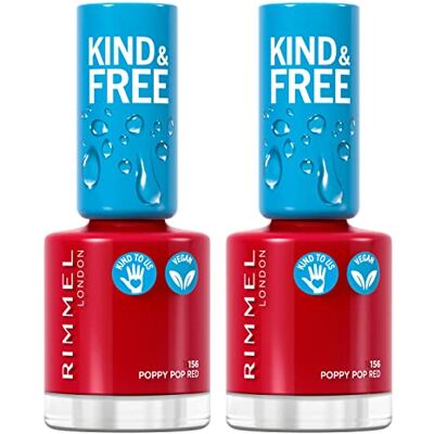 Rimmel London 2x Kind & Free Smalto Rinforzante Unghie Bio Vegano Cruelty-Free a Lunga Tenuta Colore 156 Poppy Pop Red 2 Smalti Rimmel London 2x Kind & Free Smalto Rinforzante Unghie Bio Vegano Cruelty-Free a Lunga Tenuta Colore 156 Poppy Pop Red 2 Smalti