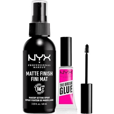 NYX PROFESSIONAL MAKEUP Spray Fissante Trucco Matte Finish No Transfer Lunga Tenuta 16h 60ml + The Brow Glue Gel Sopracciglia Trasparente Istantaneo Effetto Laminazione 5g Set da 2 NYX PROFESSIONAL MAKEUP Spray Fissante Trucco Matte Finish No Transfer Lunga Tenuta 16h 60ml + The Brow Glue Gel Sopracciglia Trasparente Istantaneo Effetto Laminazione 5g Set da 2
