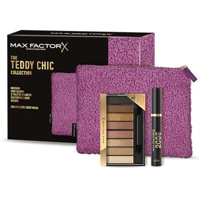 Max Factor , Cofanetto Regalo Donna Teddy Chic, Pochette in morbido tessuto teddy con Mascara 2000 Cal Black + Palette Ombretti Masterpiece Nude Palette Golden Max Factor , Cofanetto Regalo Donna Teddy Chic, Pochette in morbido tessuto teddy con Mascara 2000 Cal Black + Palette Ombretti Masterpiece Nude Palette Golden